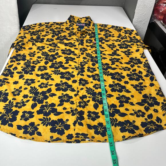 Dixxon Button Up Shirt Mens XL Aloha Series D-Lite Yellow Hibiscus Short Sleeve - Picture 6 of 14